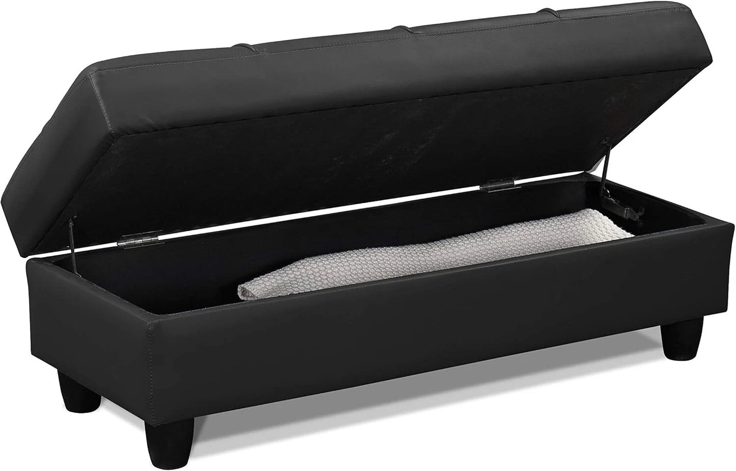 Zinc PU Leather Ottoman Storage Bench – Padded Seat with Flip Lid –Grey or Black