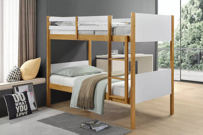 Diablo Solid Wooden Bunk Bed White & Oak Modern Rubberwood Sleeper