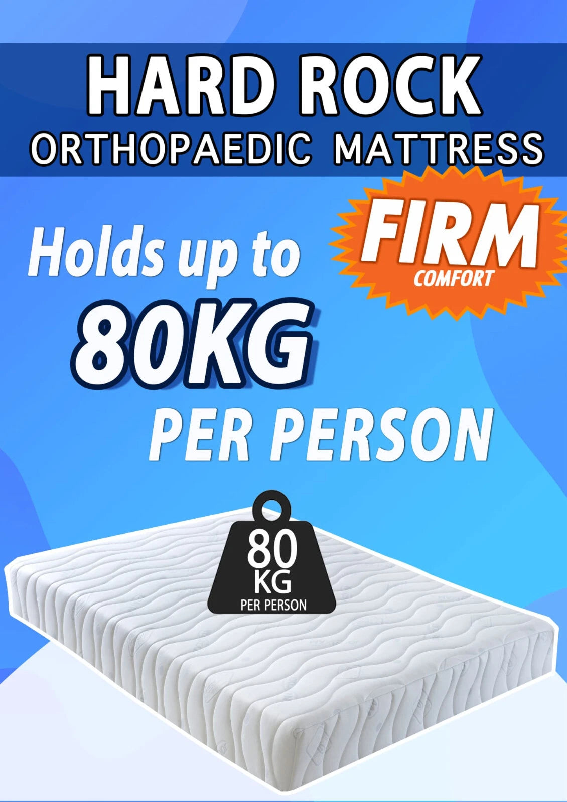 Hardrock Super Firm Reflex Foam Mattress, Super Firm Comfort, Cleanable Cover, Silent
