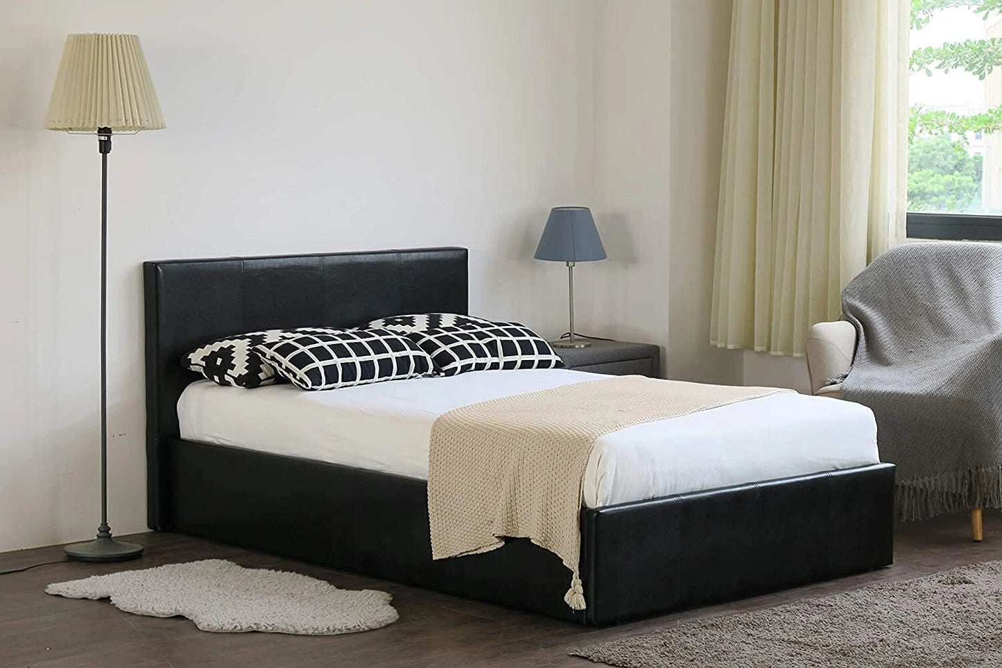 Prado Faux Leather Ottoman Storage Bed – Gas Lift Bed Frame – Brown or Black