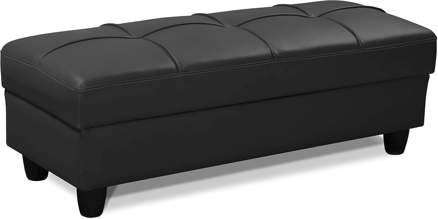 Zinc PU Leather Ottoman Storage Bench – Padded Seat with Flip Lid –Grey or Black