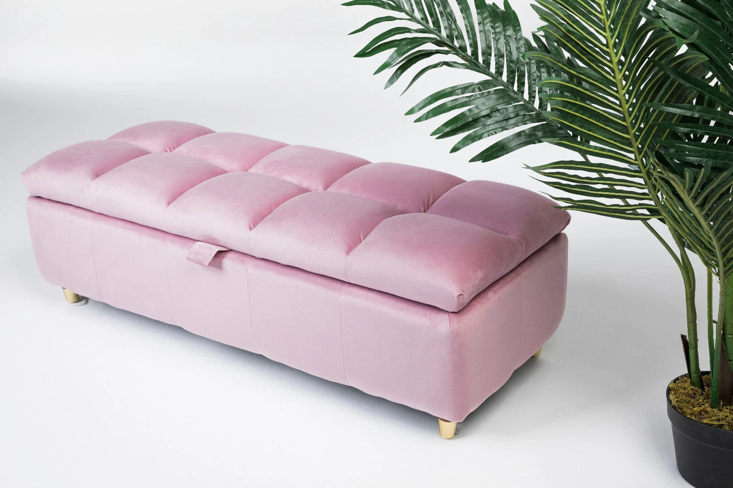 Coco Velvet Ottoman Storage Bench –  Padded Seat with Gold Legs & Hidden Storage