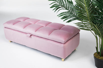 Coco Velvet Ottoman Storage Bench –  Padded Seat with Gold Legs & Hidden Storage