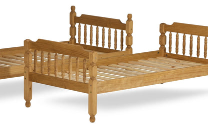 Colonial Waxed Pine Wooden Bunk Bed Frame - Small Single, Single