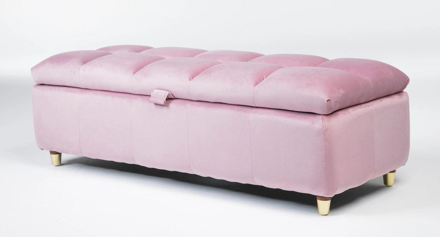 Coco Velvet Ottoman Storage Bench –  Padded Seat with Gold Legs & Hidden Storage