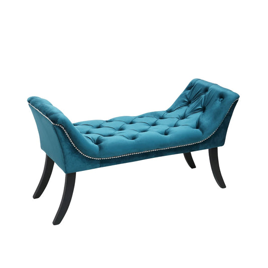 OLGA Upholstered Velvet Bench Seat with Beading –Tufted Bedroom or Hallway Stool