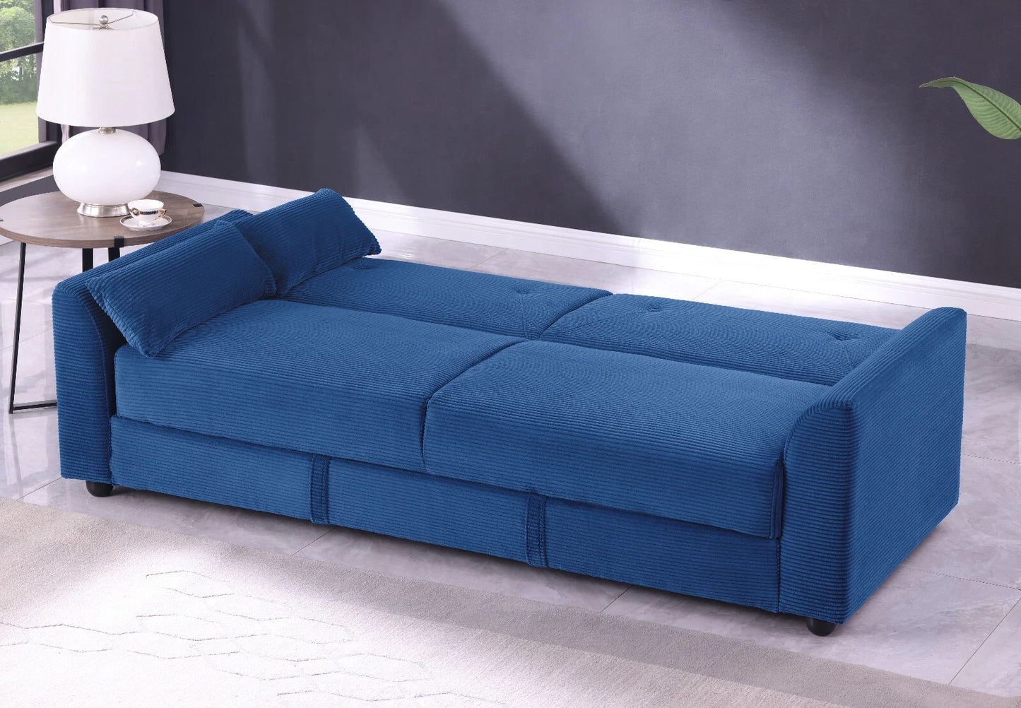 Verona 3-Seater Corduroy Sofa Bed with Storage – Grey/Blue Clic Clac Design