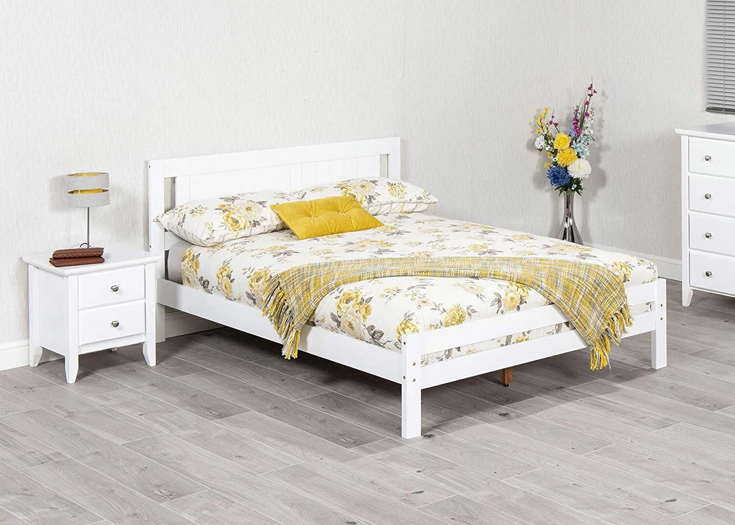 Glory Bed, White Wooden Slatted Frame
