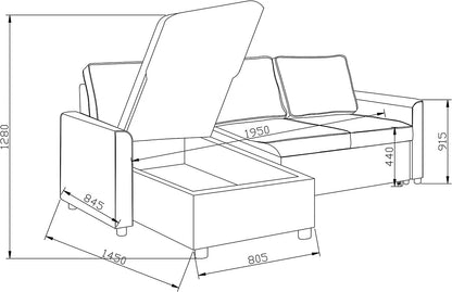 Reegan L Shaped Corner Sofa Bed in Grey, with Hidden Storage & Reversible Chaise