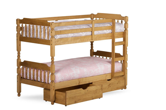 Colonial Waxed Pine Wooden Bunk Bed Frame - Small Single, Single