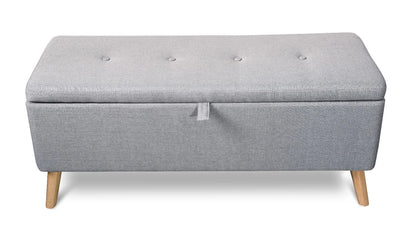 Grey Ottoman Storage Bench with Wooden Legs – Stylish Seating & Hidden Storage