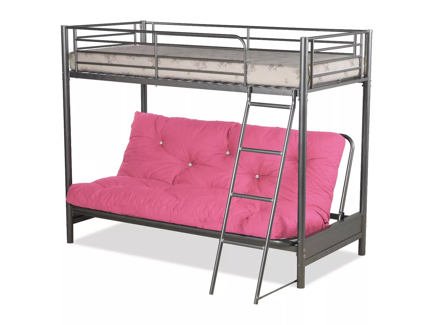 Space-Saving Metal Futon Bunk Bed - 3FT Top & 4FT6 Bottom - Sleek Silver