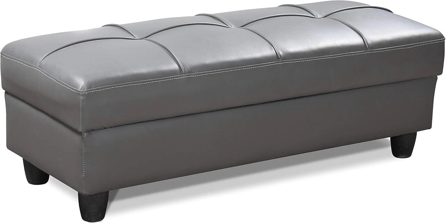 Zinc PU Leather Ottoman Storage Bench – Padded Seat with Flip Lid –Grey or Black