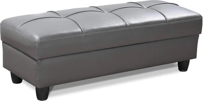 Zinc PU Leather Ottoman Storage Bench – Padded Seat with Flip Lid –Grey or Black