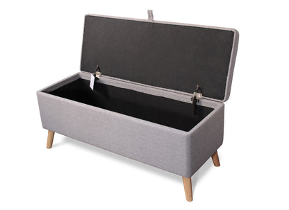 Grey Ottoman Storage Bench with Wooden Legs – Stylish Seating & Hidden Storage