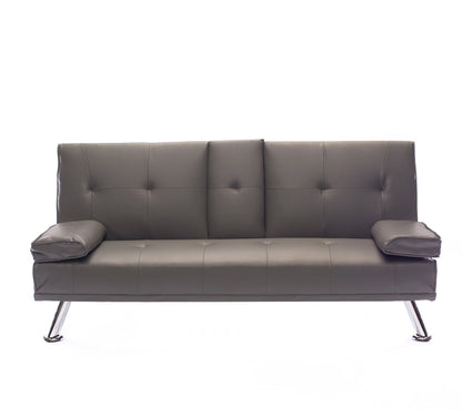 Faux Leather Folding Sofa Bed With Cup Holders Cinema Style