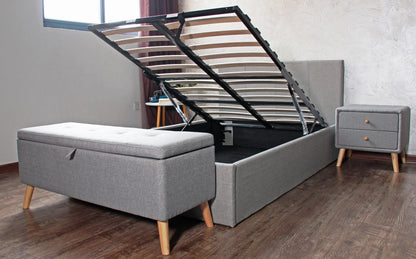 Grey Ottoman Storage Bench with Wooden Legs – Stylish Seating & Hidden Storage