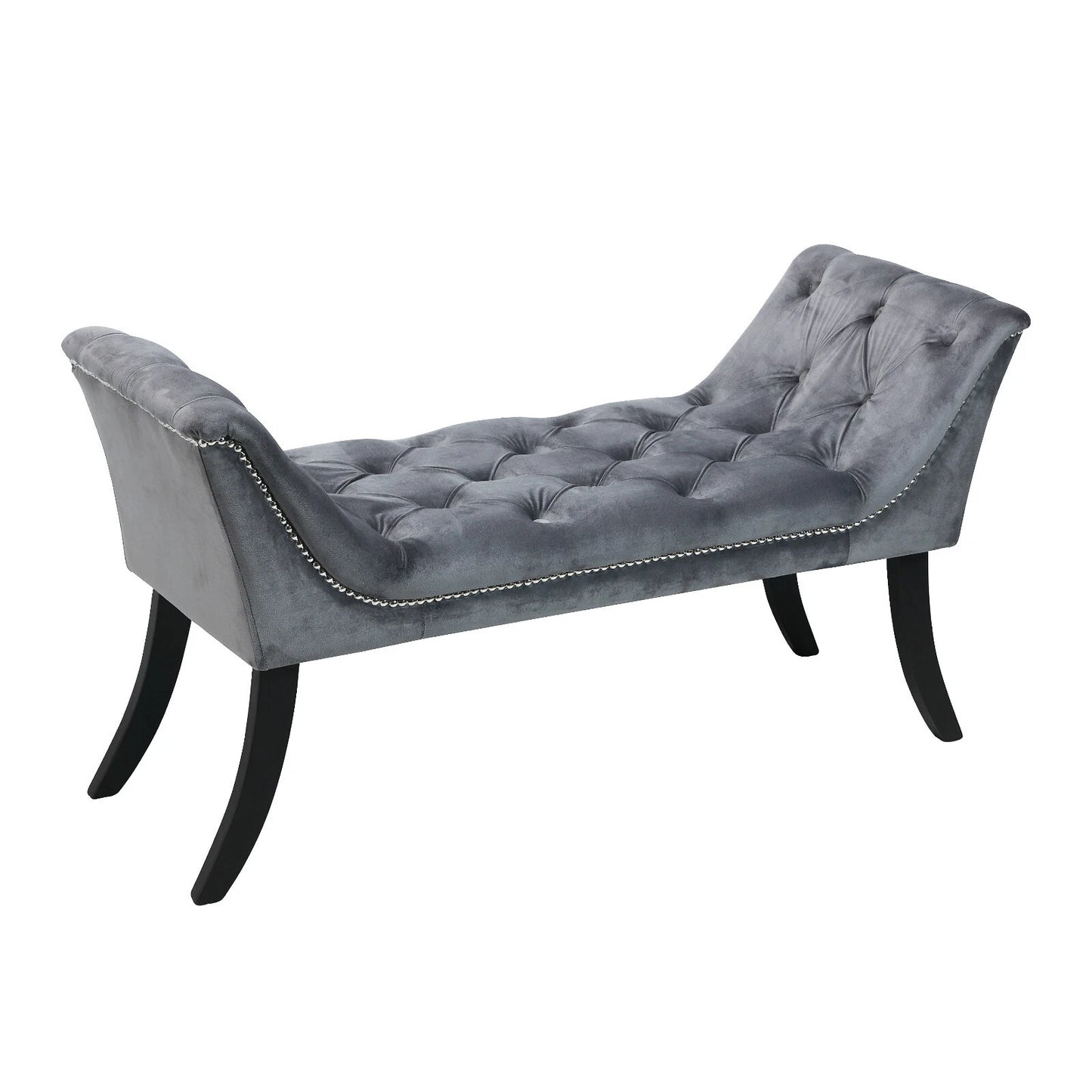OLGA Upholstered Velvet Bench Seat with Beading –Tufted Bedroom or Hallway Stool