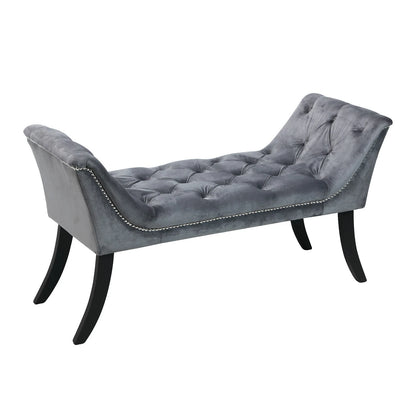 OLGA Upholstered Velvet Bench Seat with Beading –Tufted Bedroom or Hallway Stool