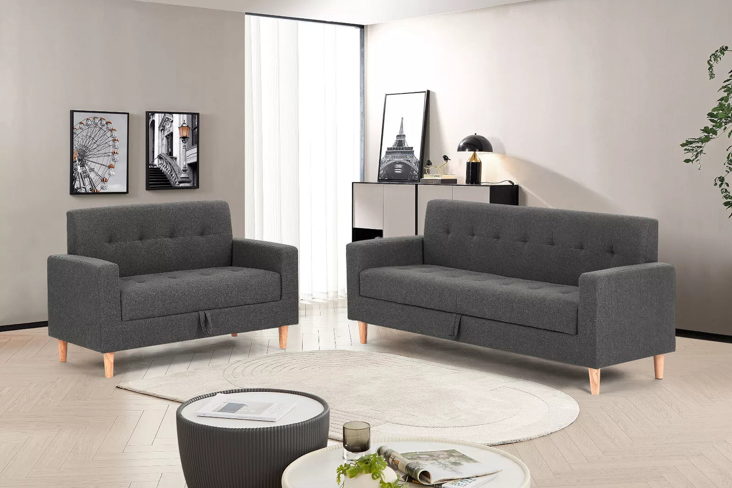 Modern Smart Sofa in a Box, Fabric Sofa with Hidden Storage - 2 & 3 Seater