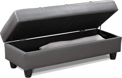 Zinc PU Leather Ottoman Storage Bench – Padded Seat with Flip Lid –Grey or Black