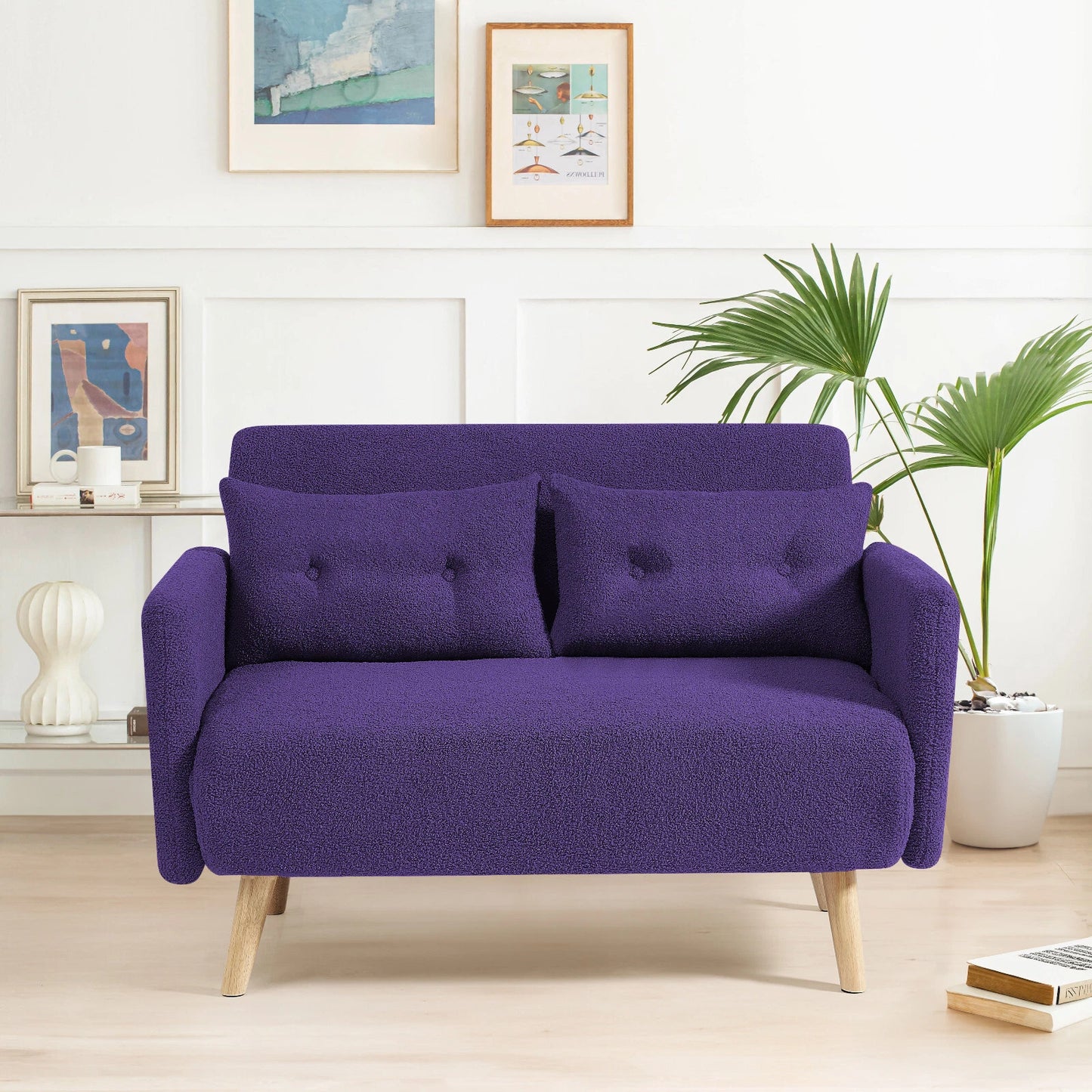 Roxy Modern 2-Seater Loveseat Sofa, Convertible Fold-out Sofabed, Borg Fabric