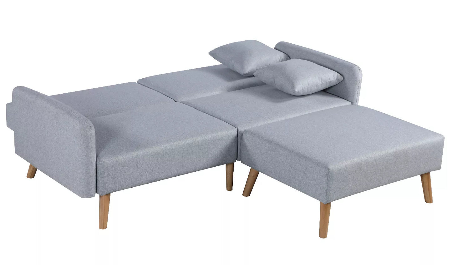 Zara Linen Fabric Corner Sofa Bed with Matching Footstool – Stylish, Space-Saving Comfort