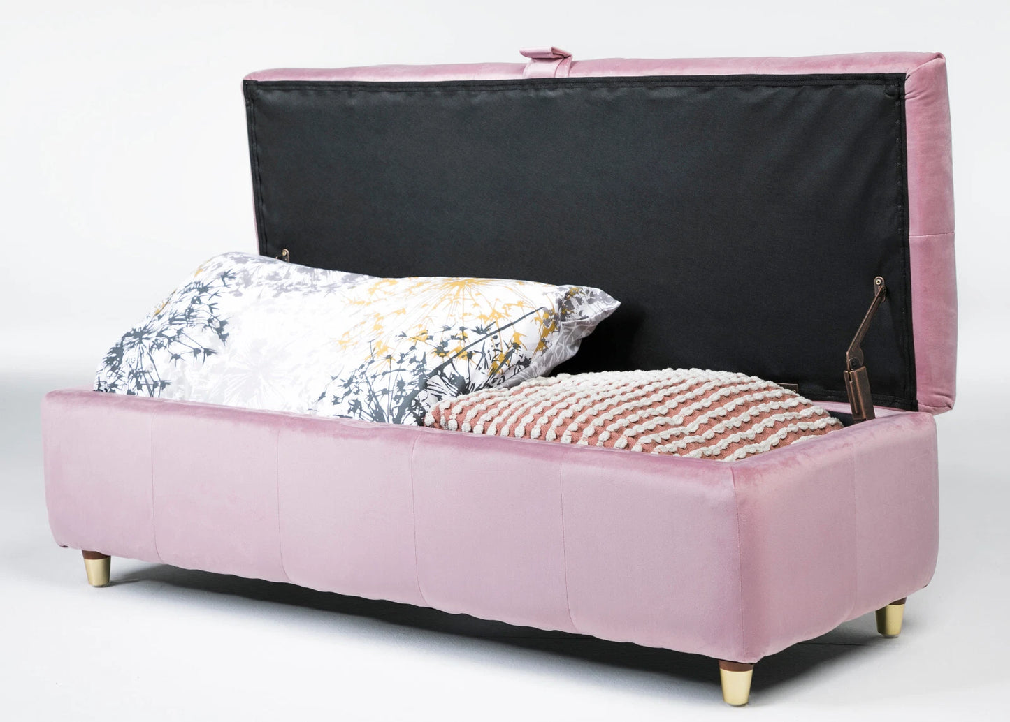 Coco Velvet Ottoman Storage Bench –  Padded Seat with Gold Legs & Hidden Storage