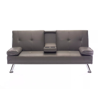 Faux Leather Folding Sofa Bed With Cup Holders Cinema Style