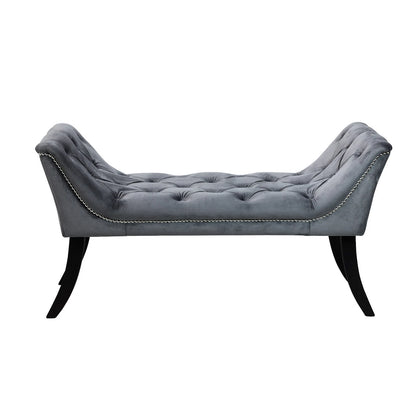 OLGA Upholstered Velvet Bench Seat with Beading –Tufted Bedroom or Hallway Stool