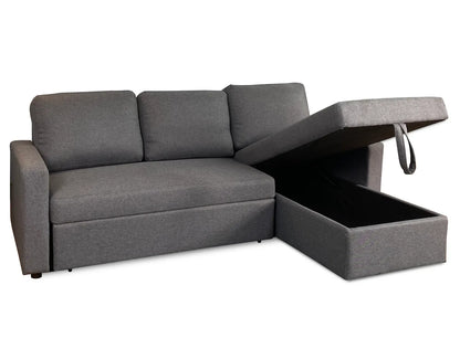 Reegan L Shaped Corner Sofa Bed in Grey, with Hidden Storage & Reversible Chaise