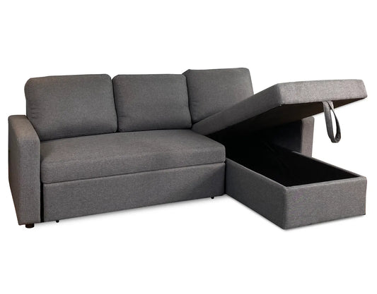 Reegan L Shaped Corner Sofa Bed in Grey, with Hidden Storage & Reversible Chaise